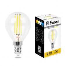 Лампа светодиодная филаментная Feron E14 7W 2700K Шар Прозрачная LB-52 25874 Лампа светодиодная филаментная Feron E14 7W 2700K Шар Прозрачная LB-52 25874