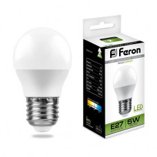 Лампа светодиодная Feron E27 5W 4000K Шар Матовая LB-38 25405 Лампа светодиодная Feron E27 5W 4000K Шар Матовая LB-38 25405