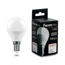 Лампа светодиодная Feron E14 7,5W 4000K матовая LB-1407 38072 Лампа светодиодная Feron E14 7,5W 4000K матовая LB-1407 38072