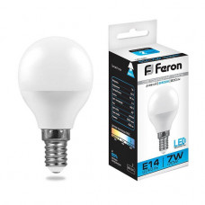 Лампа светодиодная Feron E14 7W 6400K Шар Матовая LB-95 25480 Лампа светодиодная Feron E14 7W 6400K Шар Матовая LB-95 25480