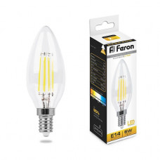 Лампа светодиодная филаментная Feron E14 5W 2700K Свеча Прозрачная LB-58 25572 Лампа светодиодная филаментная Feron E14 5W 2700K Свеча Прозрачная LB-58 25572